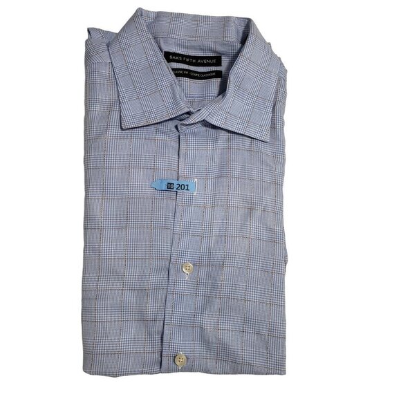 SAKS FIFTH AVENUE Classic Fit Plaid Dress Shirt in Blue Size 16.5"‎ 34/35 - Picture 1 of 4
